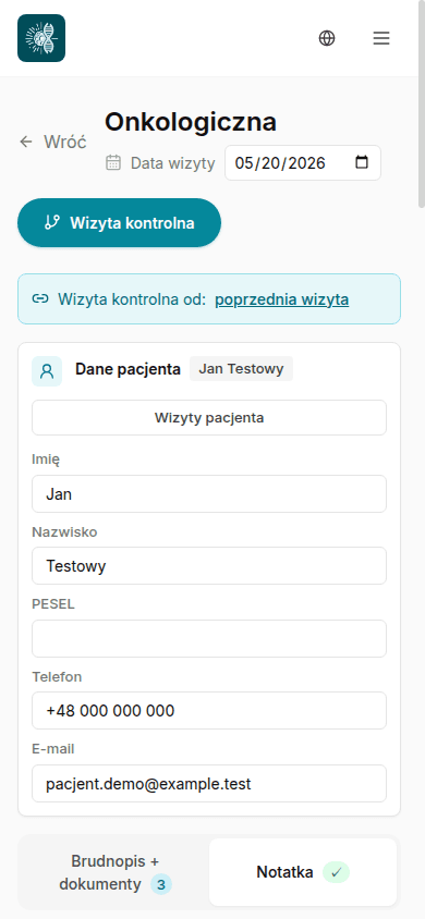 Mobilny widok źródeł pacjenta